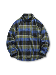 三色のタイダイチェックが際立つ長袖シャツのフロントビュー