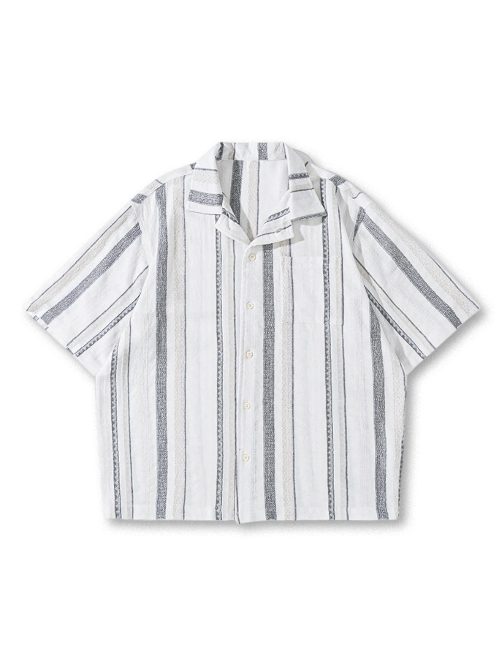 ブラウンストライプの開襟シャツ
