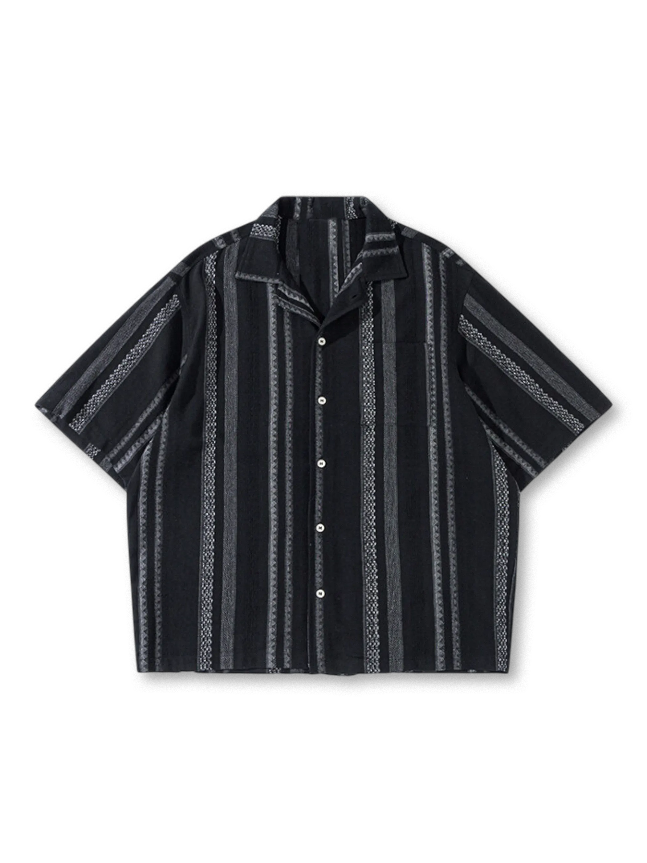 ブラウンストライプの開襟シャツ

