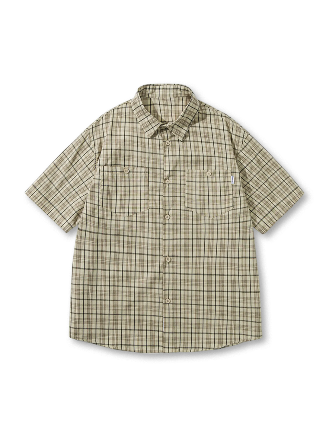  アースカラーのチェック柄ショートスリーブシャツ