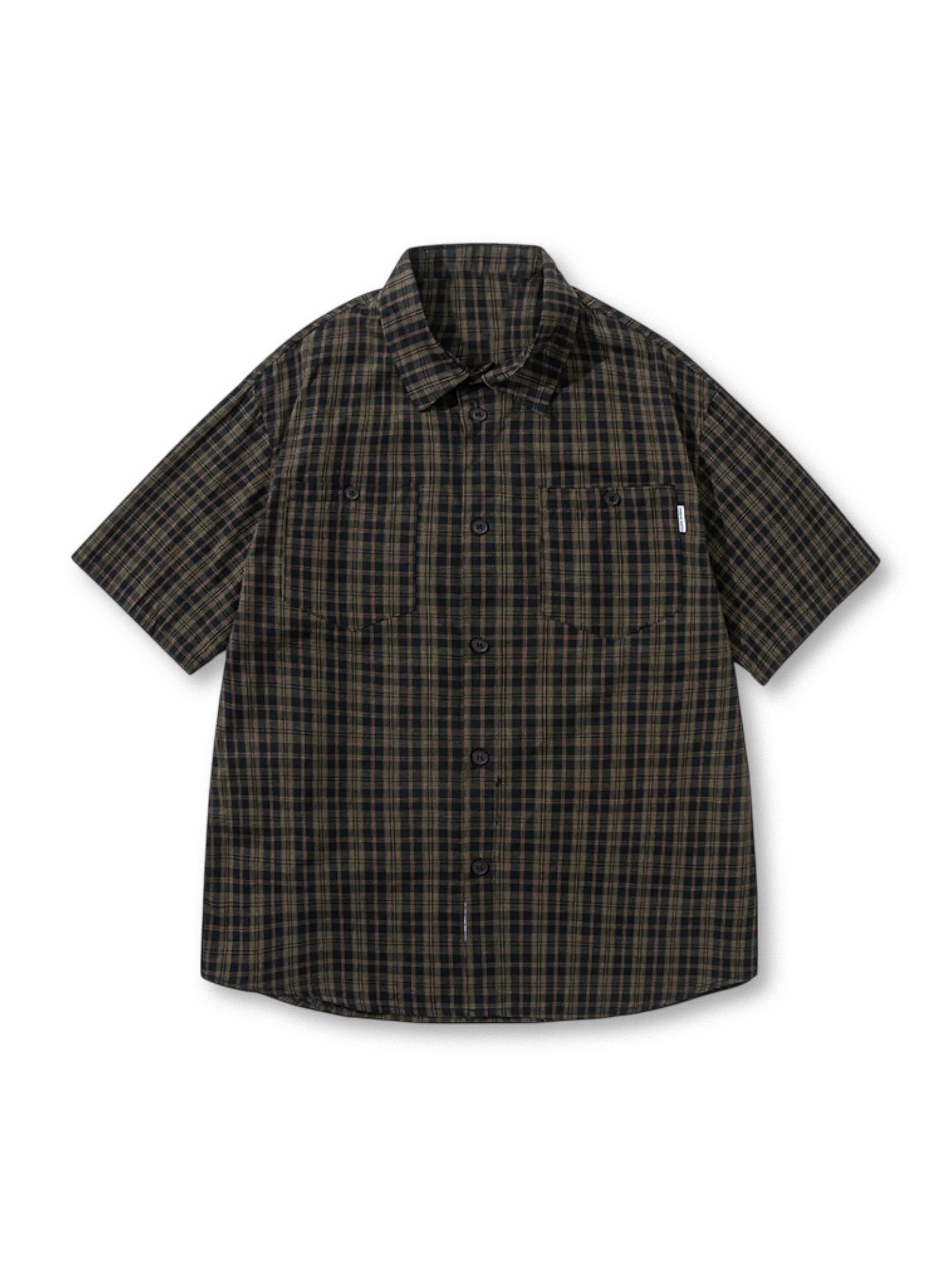  アースカラーのチェック柄ショートスリーブシャツ