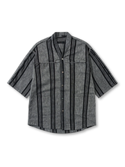 羽織風デザインのストライプ半袖シャツ