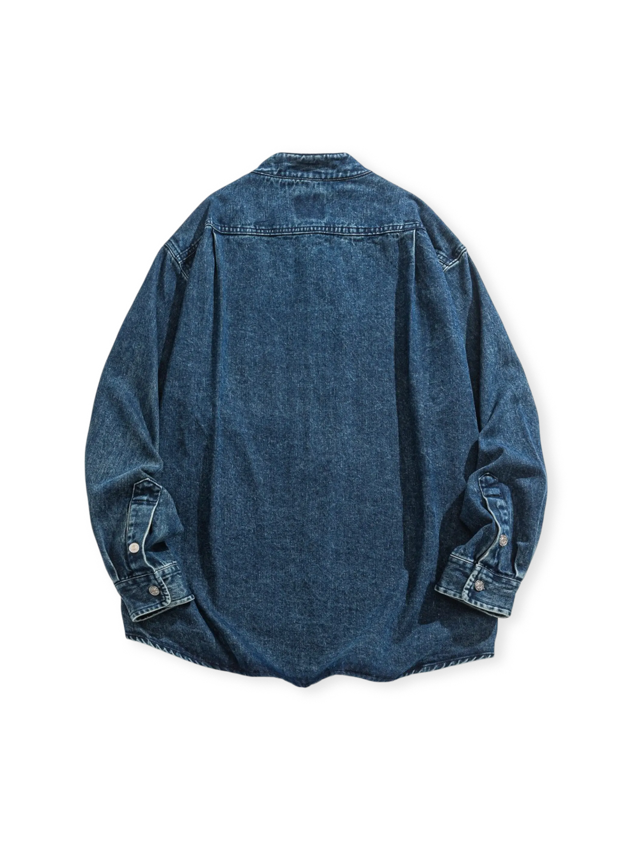ヴィンテージウォッシュの立ち襟デニムシャツ全体外観
