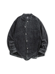 ヴィンテージウォッシュの立ち襟デニムシャツ全体外観
