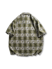 ヴィンテージ風チェック柄花柄シャツ