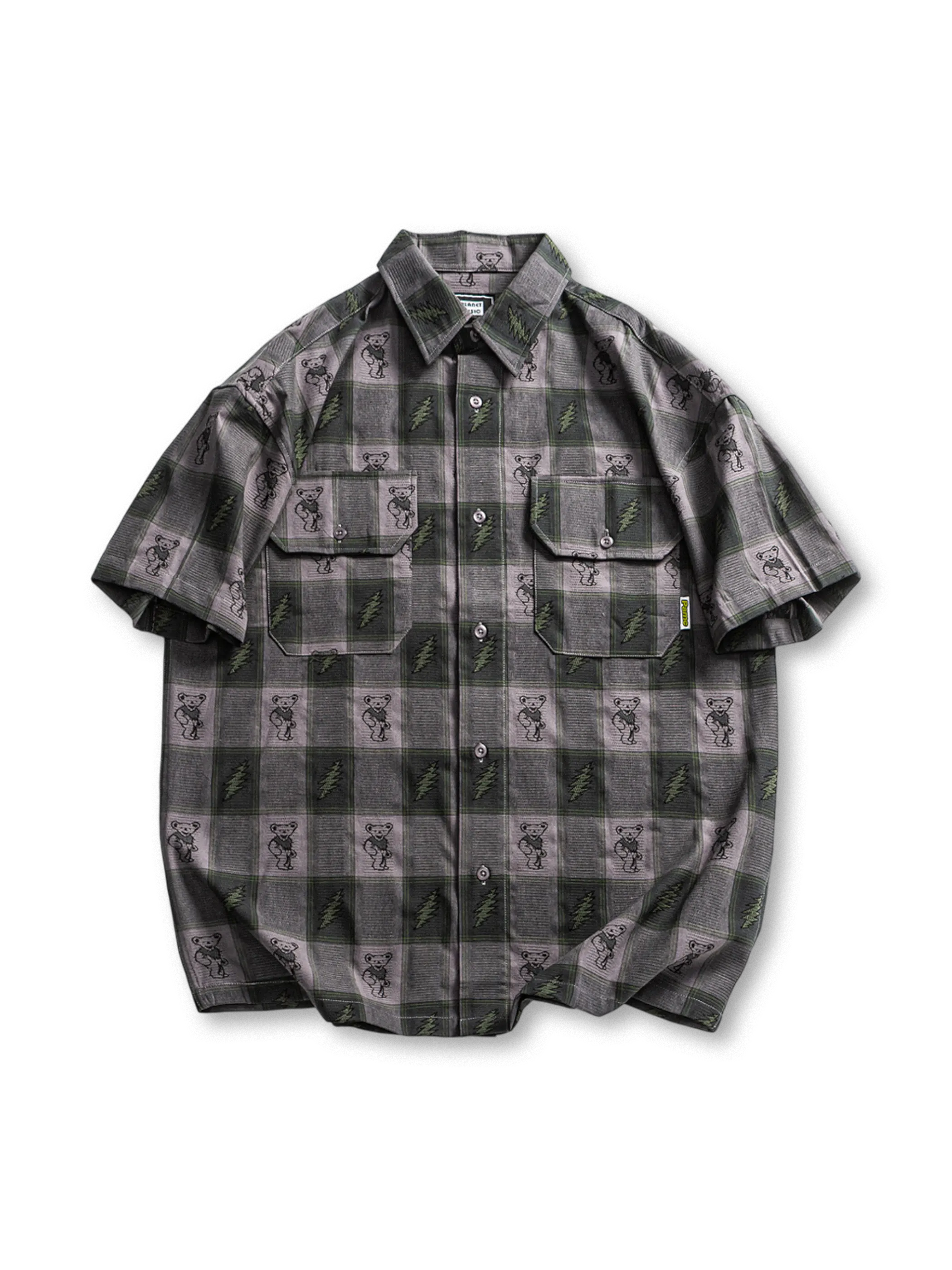 ヴィンテージ風チェック柄花柄シャツ