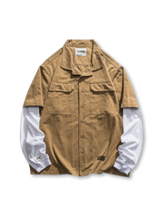 コットンツイル生地のレイヤード風ワークシャツ全体像