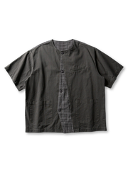 ノーカラーパネルレイヤードシャツ正面全体