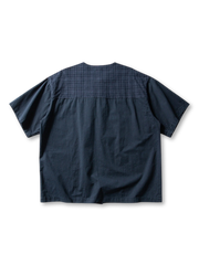 ノーカラーパネルレイヤードシャツ