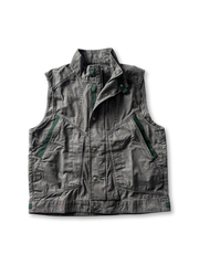 色落ち加工のワークベスト、配色ポケット付き