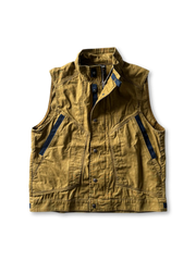 色落ち加工のワークベスト、配色ポケット付き