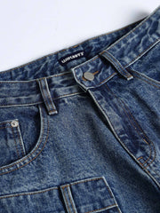 ヴィンテージパッチワークプリントデニムパンツ