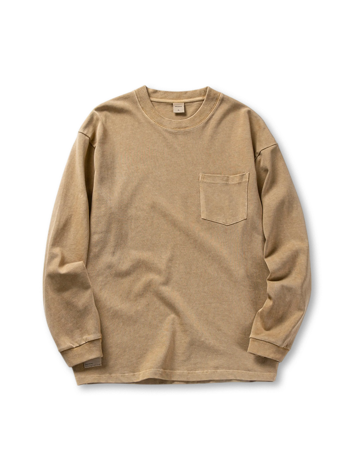 胸ポケット付き長袖Tシャツ、リブ仕様の袖口