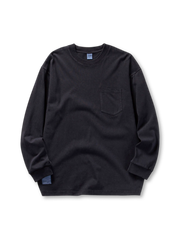 胸ポケット付き長袖Tシャツ、リブ仕様の袖口