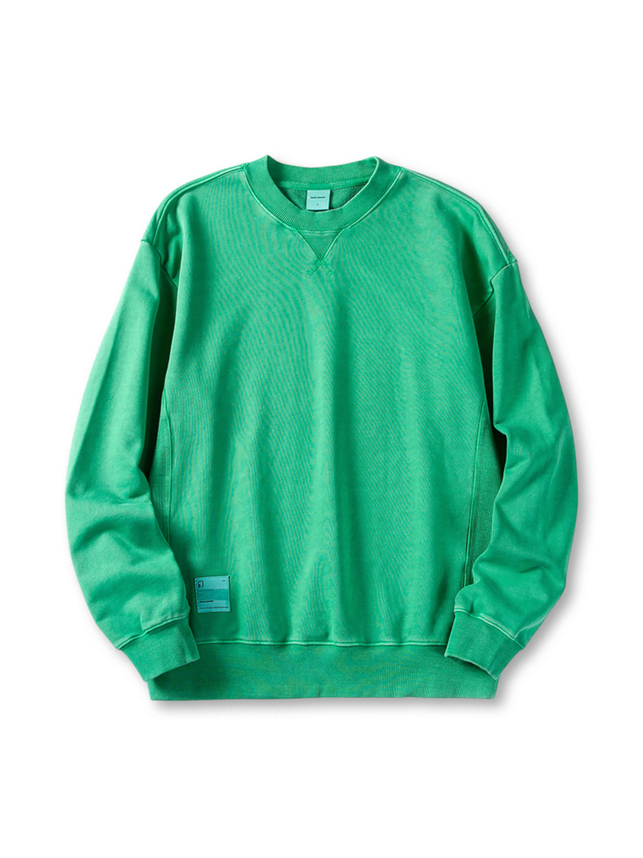 ウォッシュ加工を施したクルーネックスウェット、V字ガゼット付き