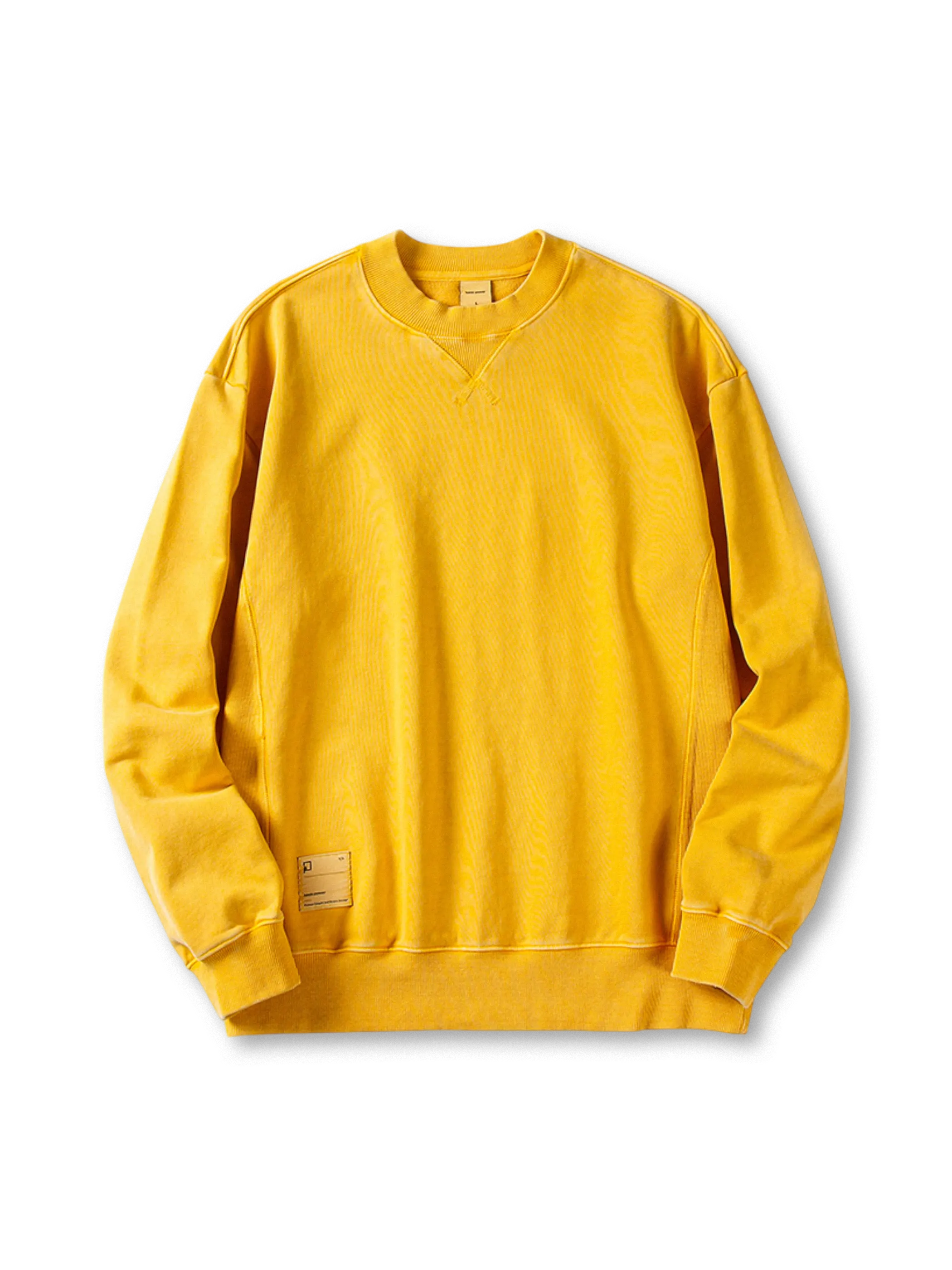 ウォッシュ加工を施したクルーネックスウェット、V字ガゼット付き