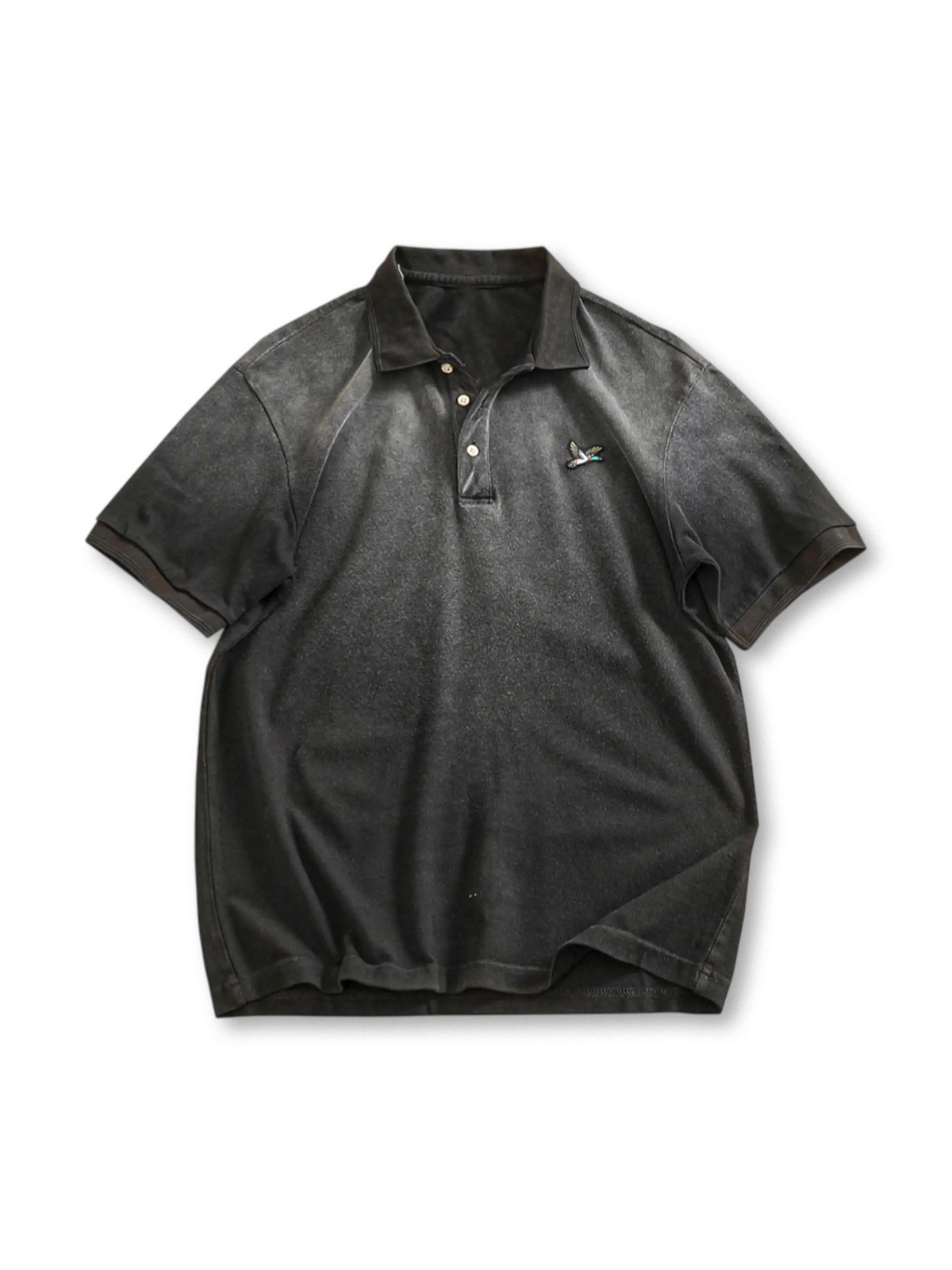 フェードブラックポロシャツ メンズ 半袖 ラグラン ヴィンテージ加工 重厚素材
