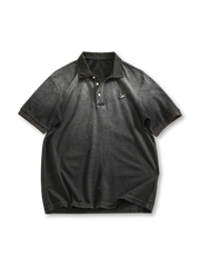 フェードブラックポロシャツ メンズ 半袖 ラグラン ヴィンテージ加工 重厚素材
