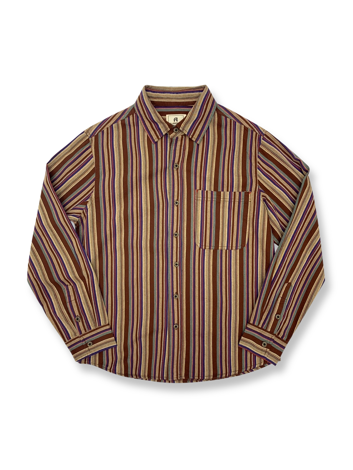 カラフルな民族風ストライプ柄の長袖コットンシャツ