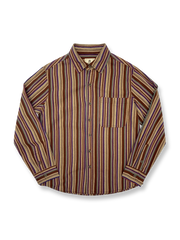 カラフルな民族風ストライプ柄の長袖コットンシャツ