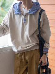 カラーコンビネーションハーフジップパーカ