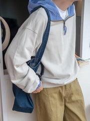 カラーコンビネーションハーフジップパーカ