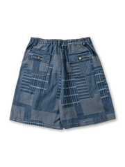 マドラスチェック柄パッチワークデニムショーツ