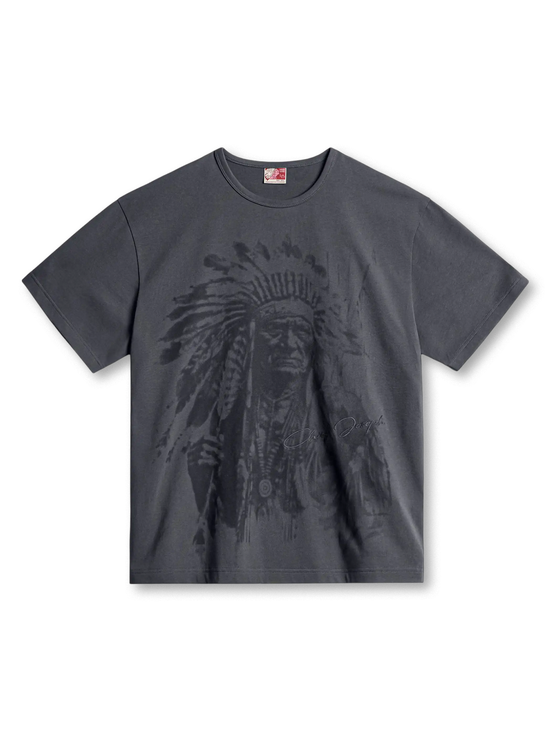 白墨タッチのチーフ・ジョセフ全身ビンテージプリントTシャツ（ブラウン）