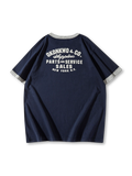 旧式バイクプリントと配色リブが映える210gリンガーTシャツ