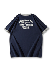 旧式バイクプリントと配色リブが映える210gリンガーTシャツ