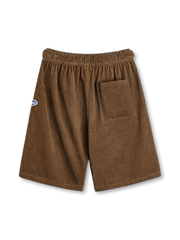 栗色の灯芯コーデュロイグルカショーツ、刺繍ワッペン付き