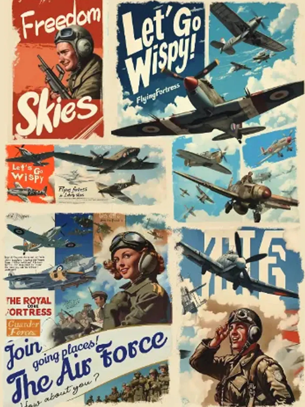 飛行機とピンナップガールを全面にプリントした総柄ショーツ