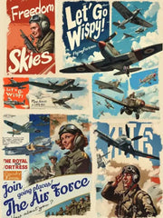 飛行機とピンナップガールを全面にプリントした総柄ショーツ