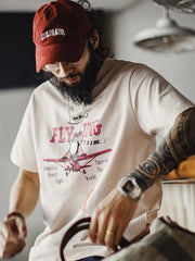 猛虎と戦闘機がプリントされた半袖Tシャツ