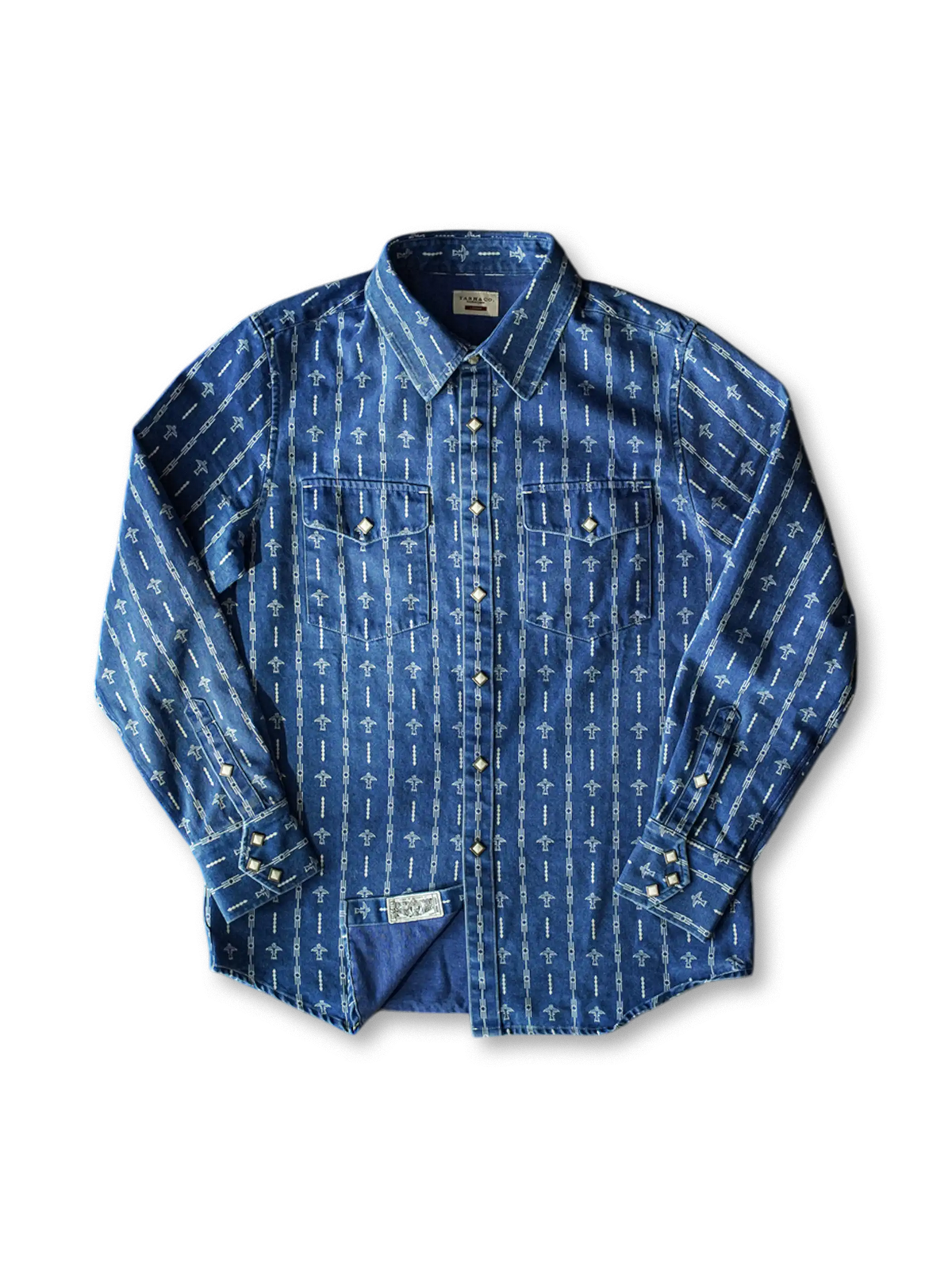 サンダーバードのワバッシュ抜染模様が全面に施されたデニムウエスタンシャツ