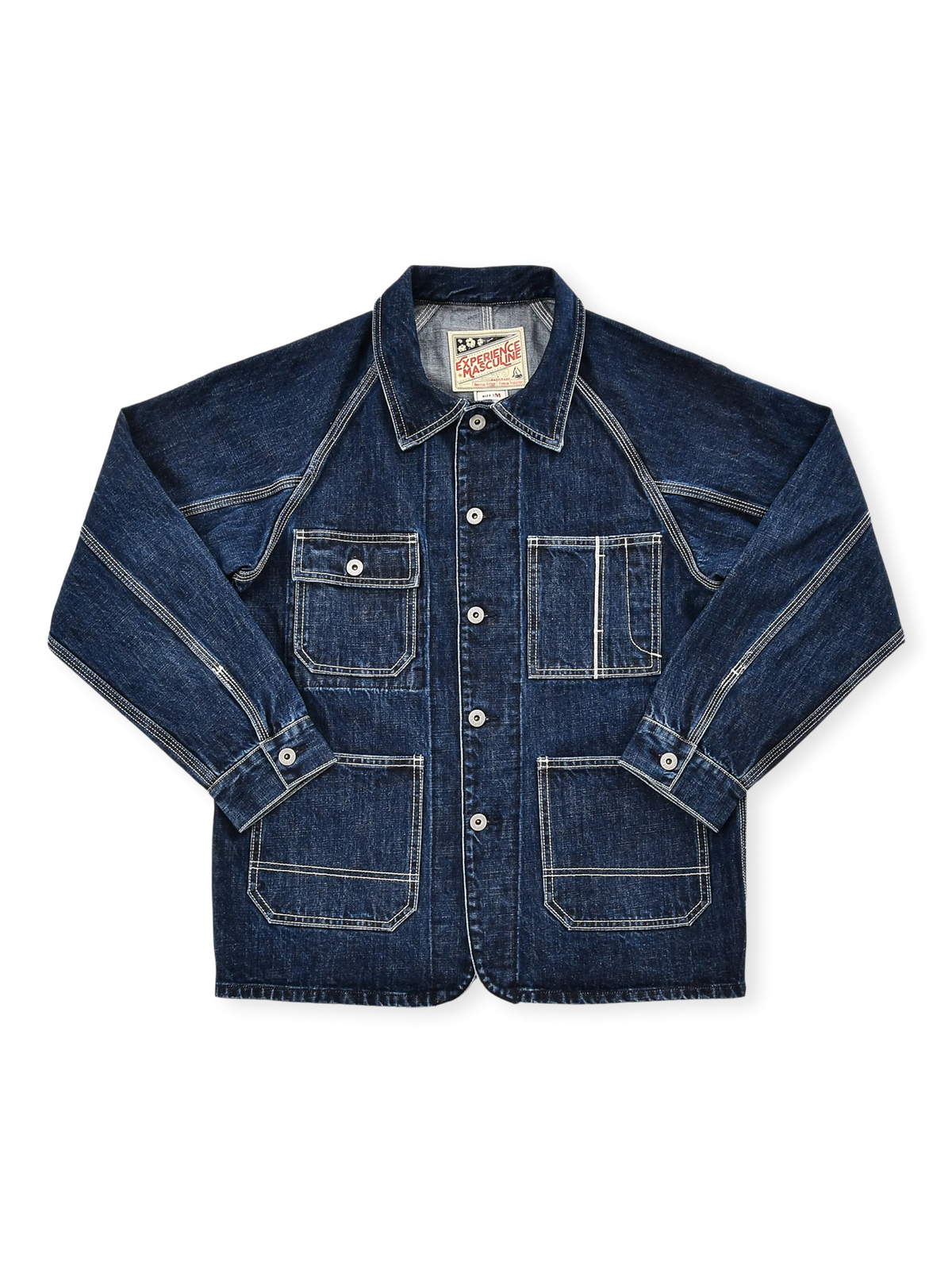 15ozセルビッジデニムジャケット、チェストポケット＆アンティークウォッシュ加工。