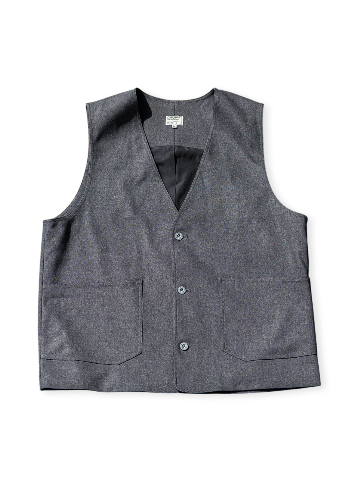改良紳士ヴィンテージベスト、シングルブレストノーネクタイデザイン、厚手の人字斬文または花灰生地とハンティングポケット風ディテール。