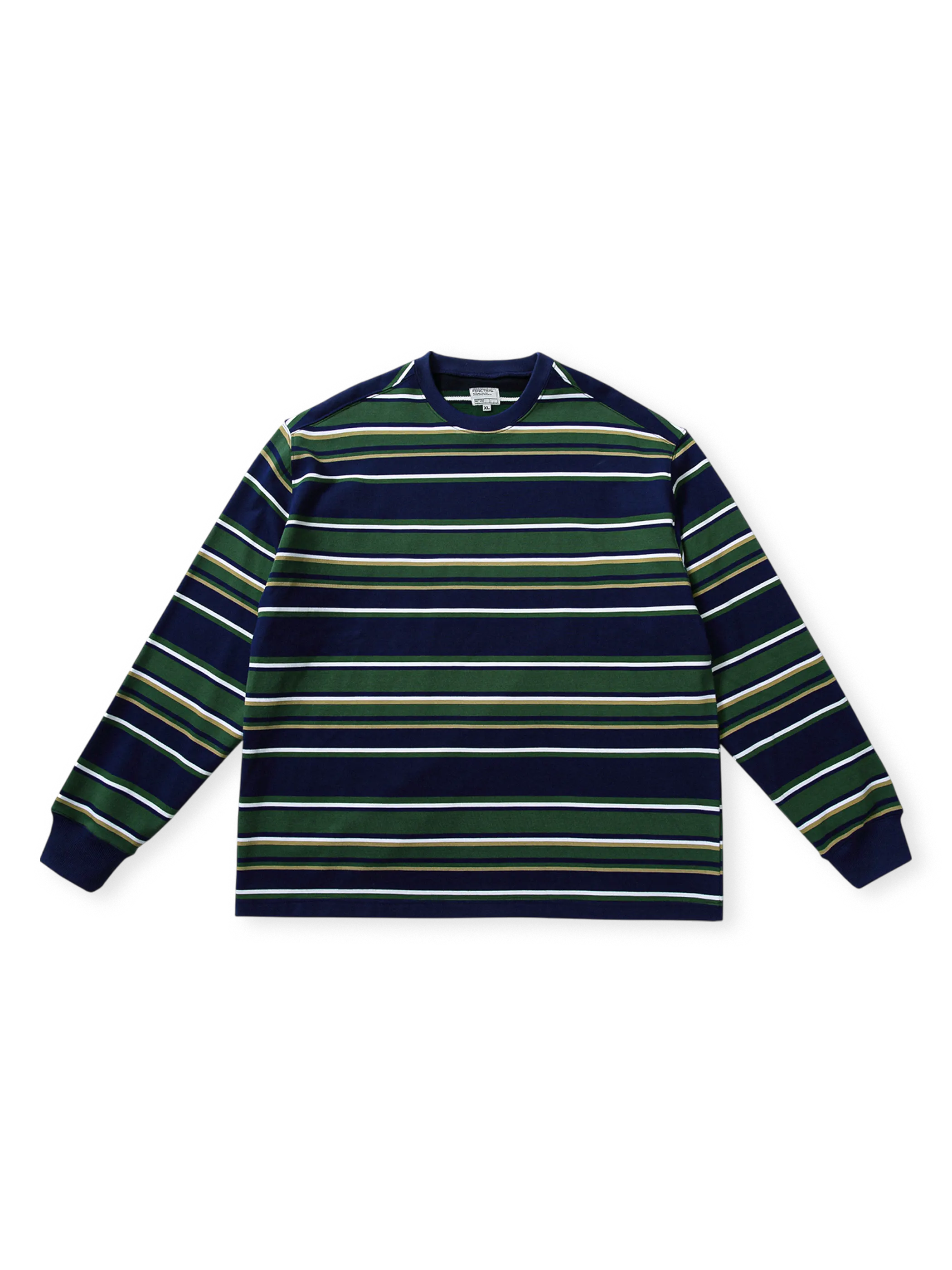 440g重厚復古ストライプスウェット全体外観（低彩度の復古カラーが際立つ）