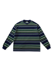 440g重厚復古ストライプスウェット全体外観（低彩度の復古カラーが際立つ）