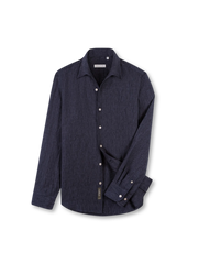 オフホワイトのフランスリネン一枚襟長袖シャツ
