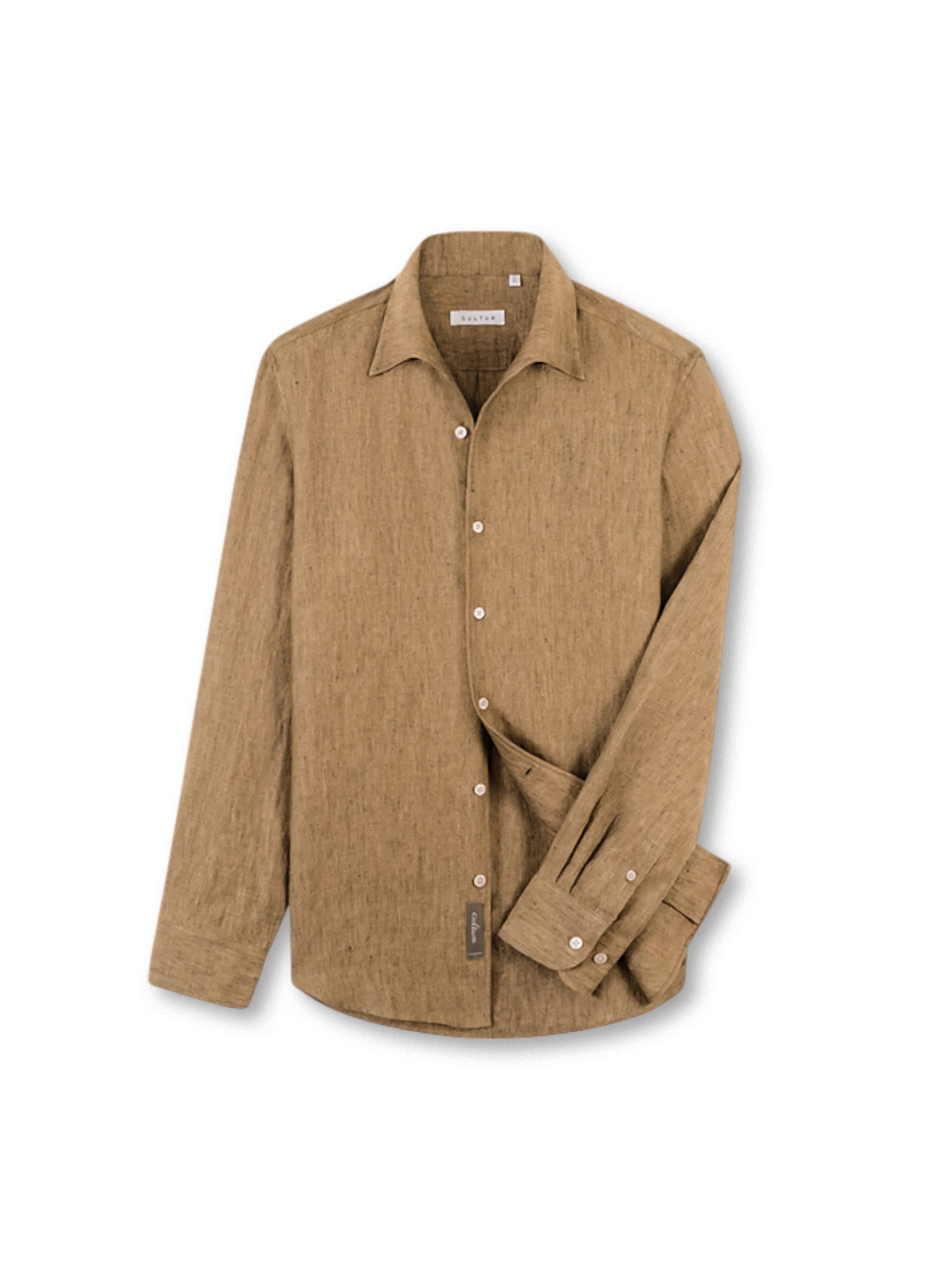 オフホワイトのフランスリネン一枚襟長袖シャツ
