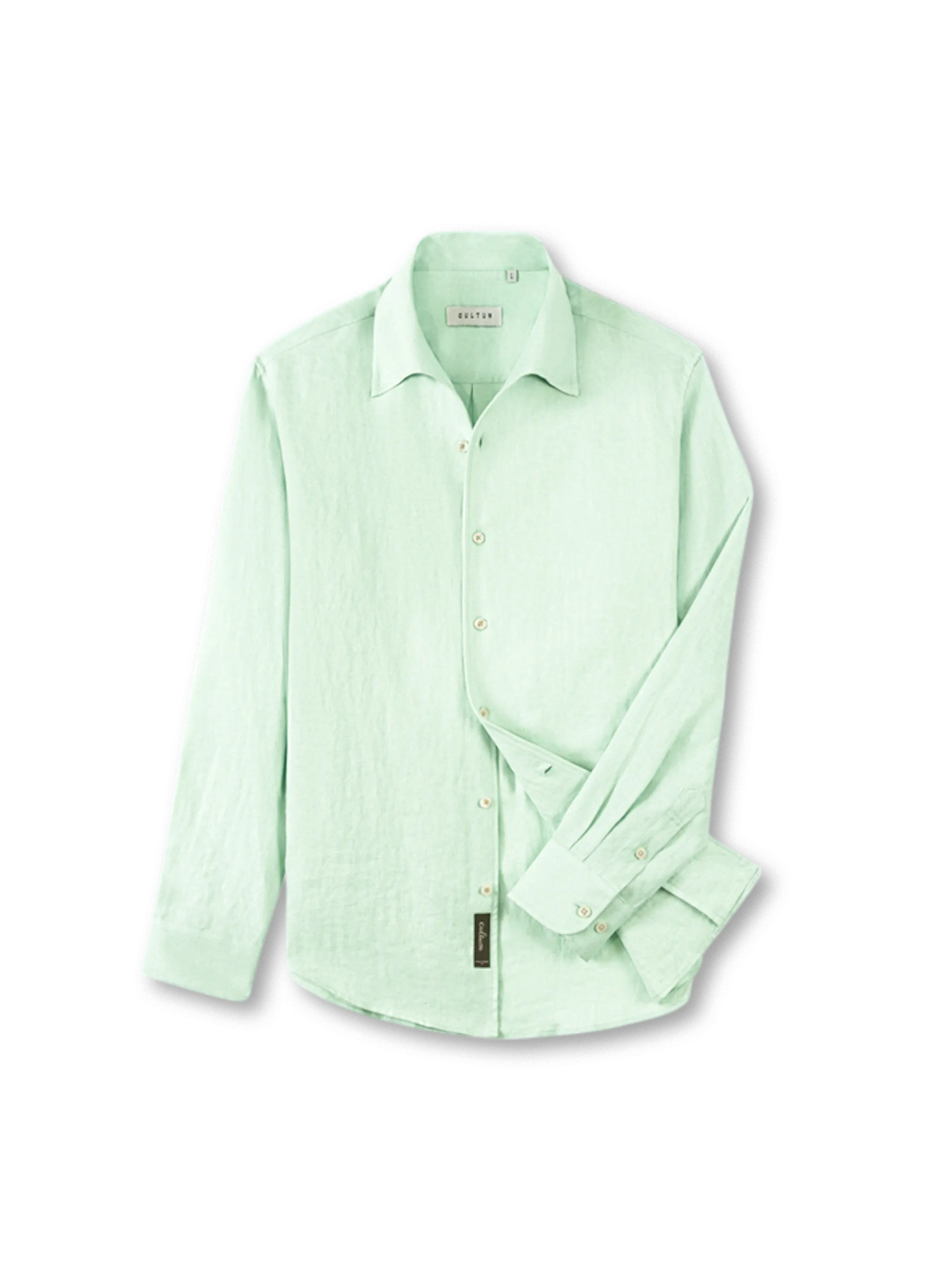 オフホワイトのフランスリネン一枚襟長袖シャツ
