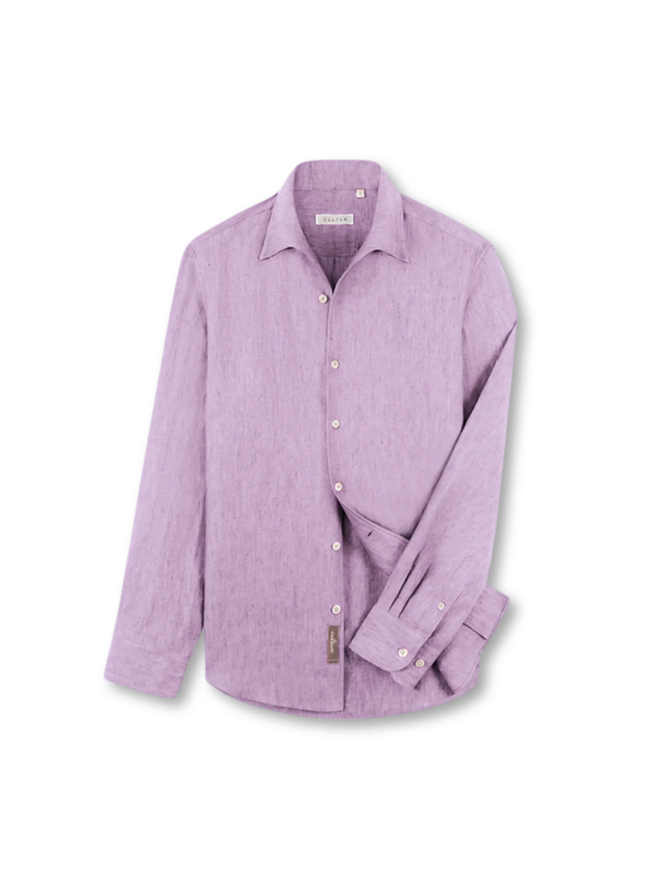 オフホワイトのフランスリネン一枚襟長袖シャツ
