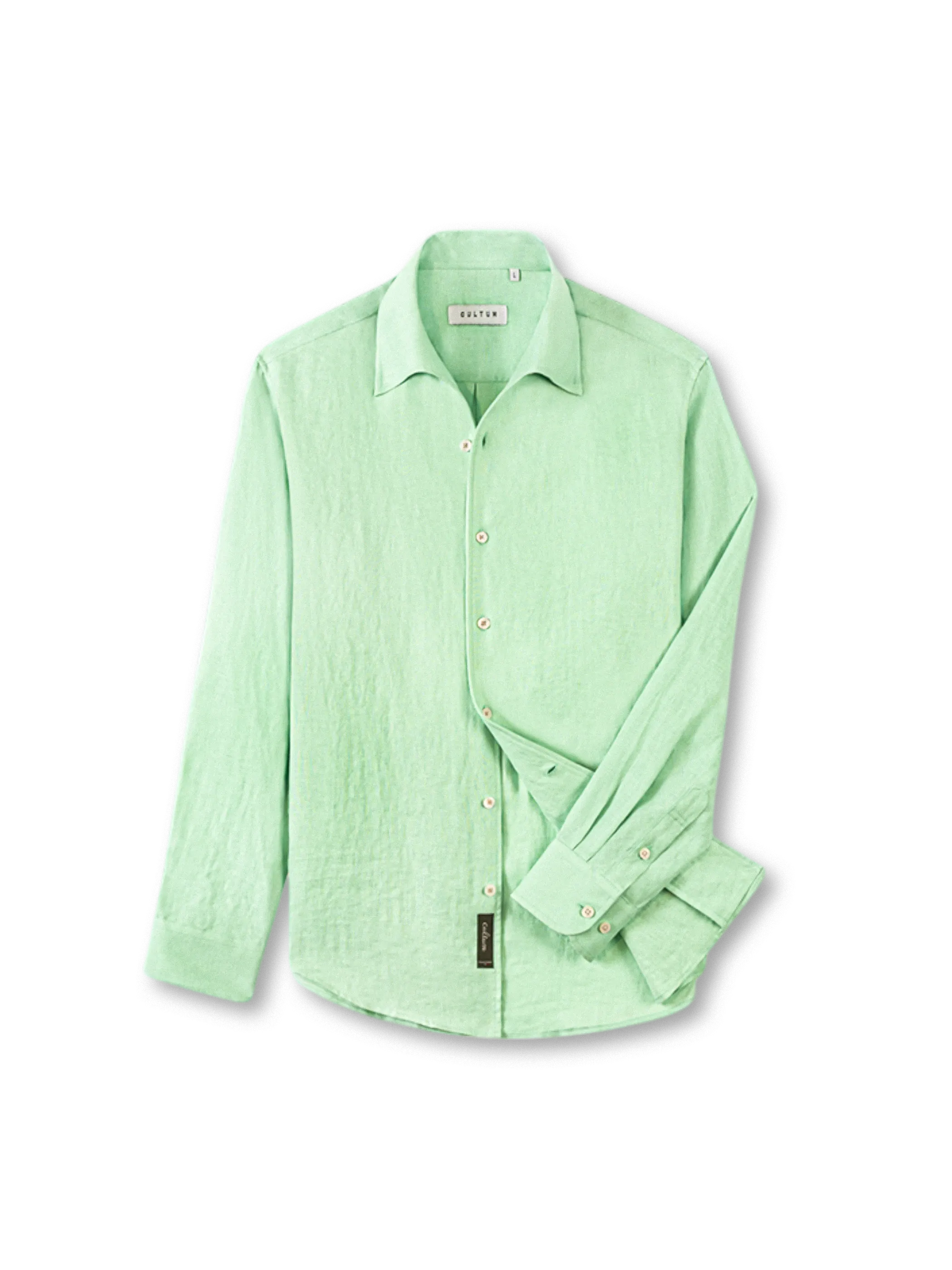 オフホワイトのフランスリネン一枚襟長袖シャツ
