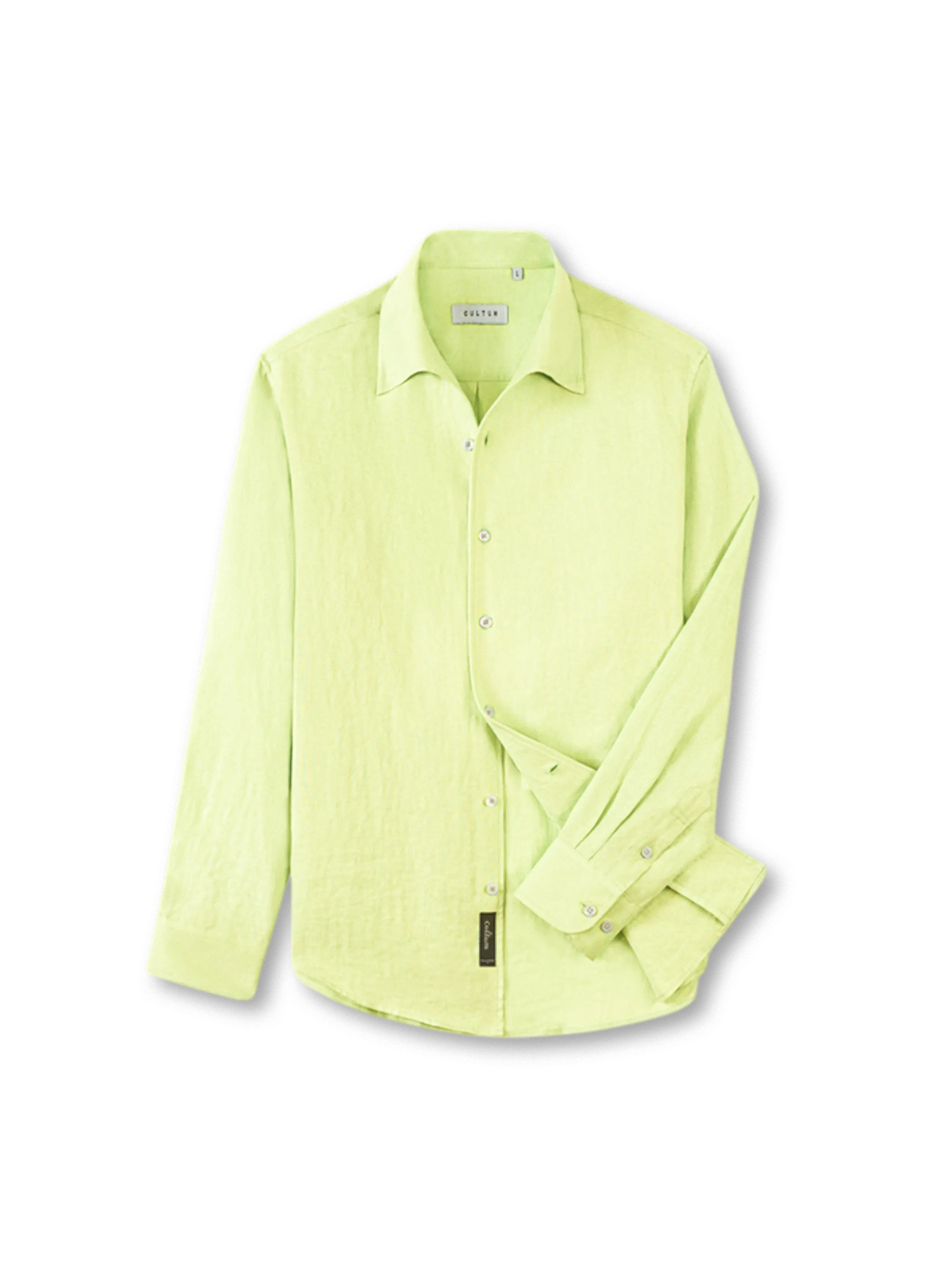 オフホワイトのフランスリネン一枚襟長袖シャツ
