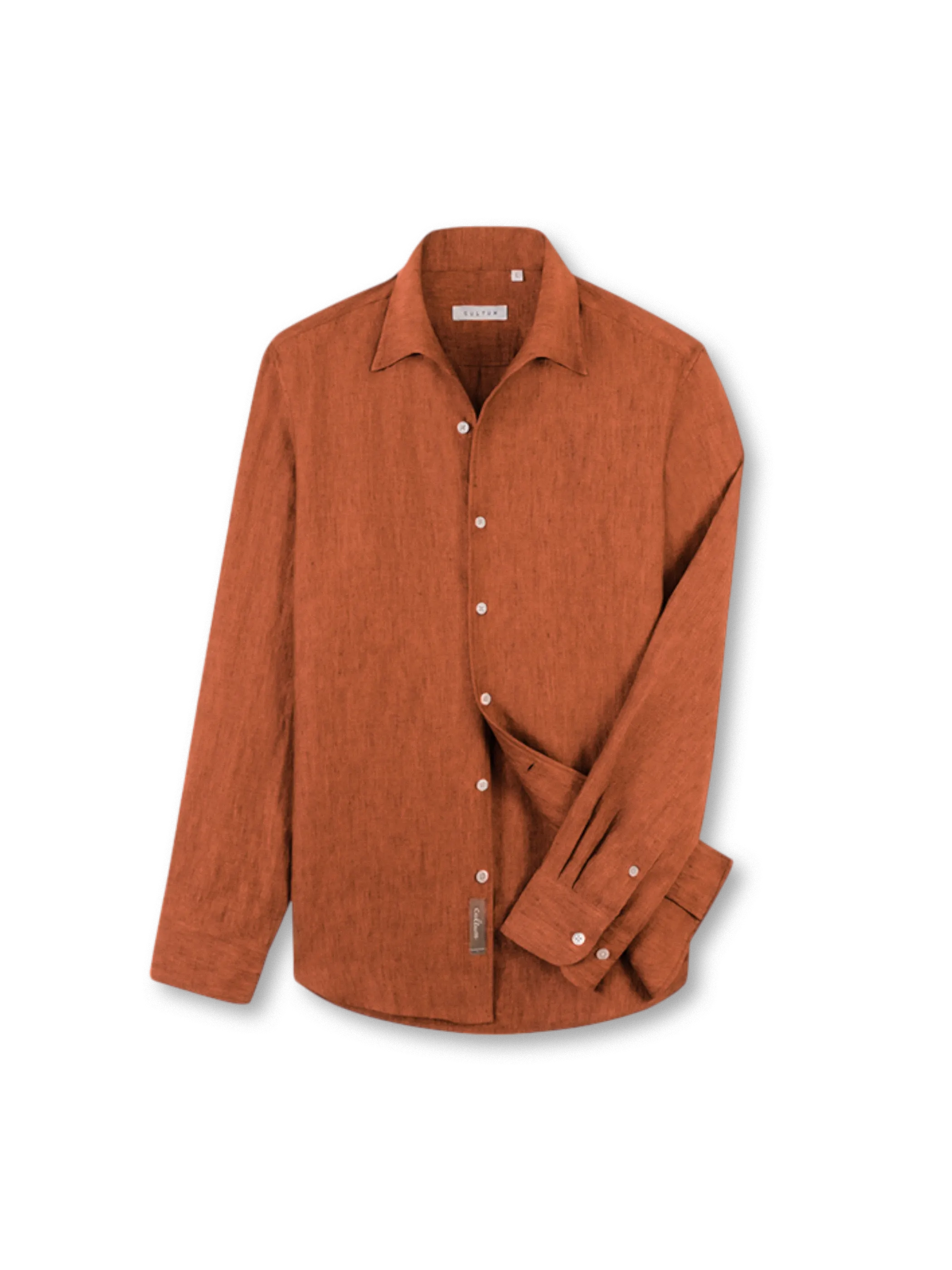 オフホワイトのフランスリネン一枚襟長袖シャツ
