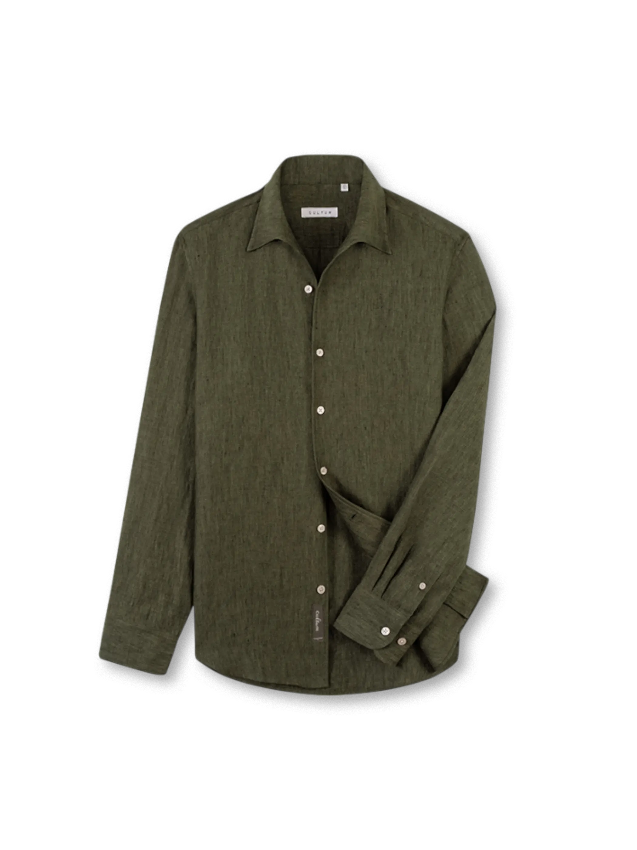 オフホワイトのフランスリネン一枚襟長袖シャツ
