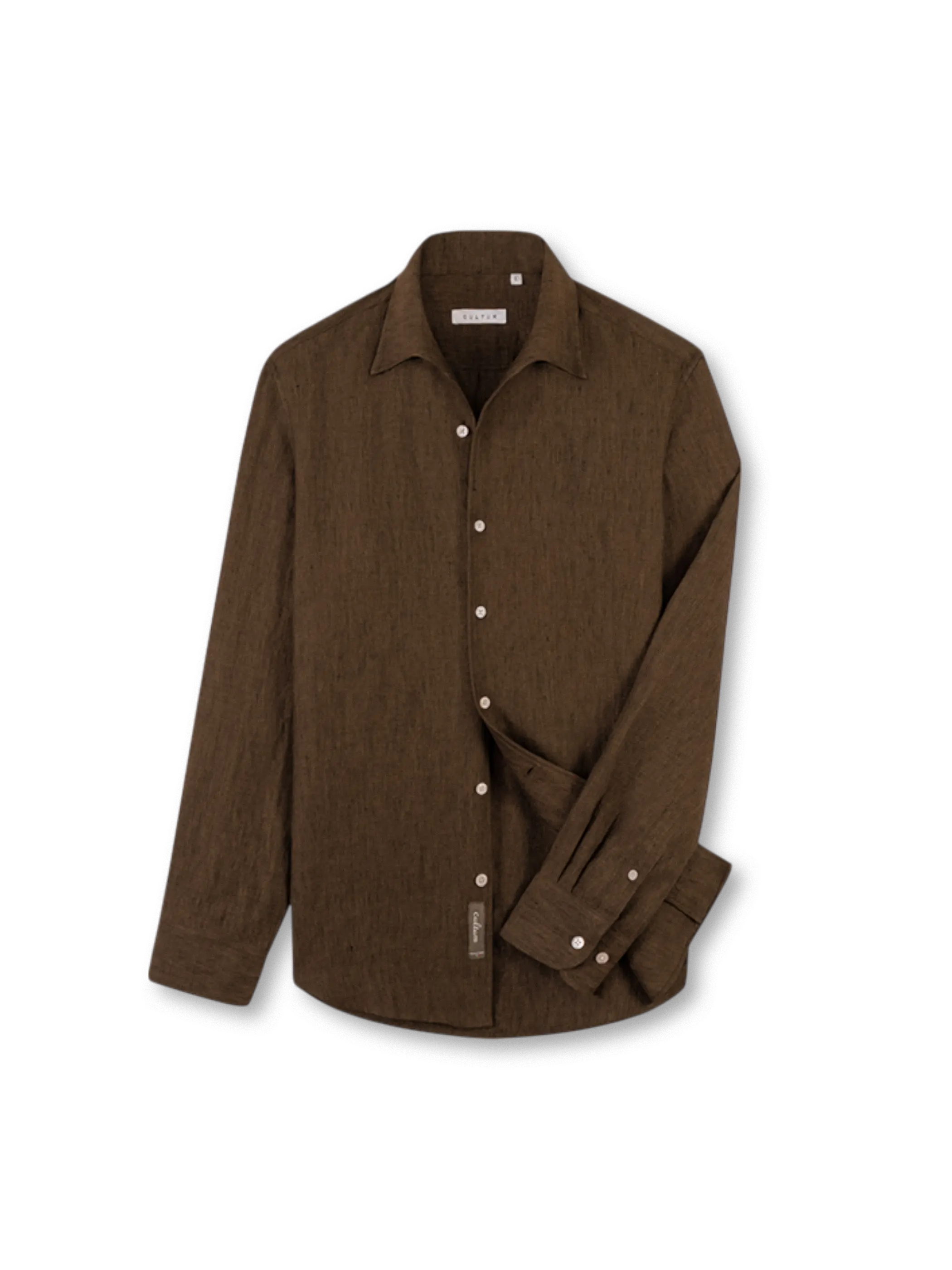 オフホワイトのフランスリネン一枚襟長袖シャツ
