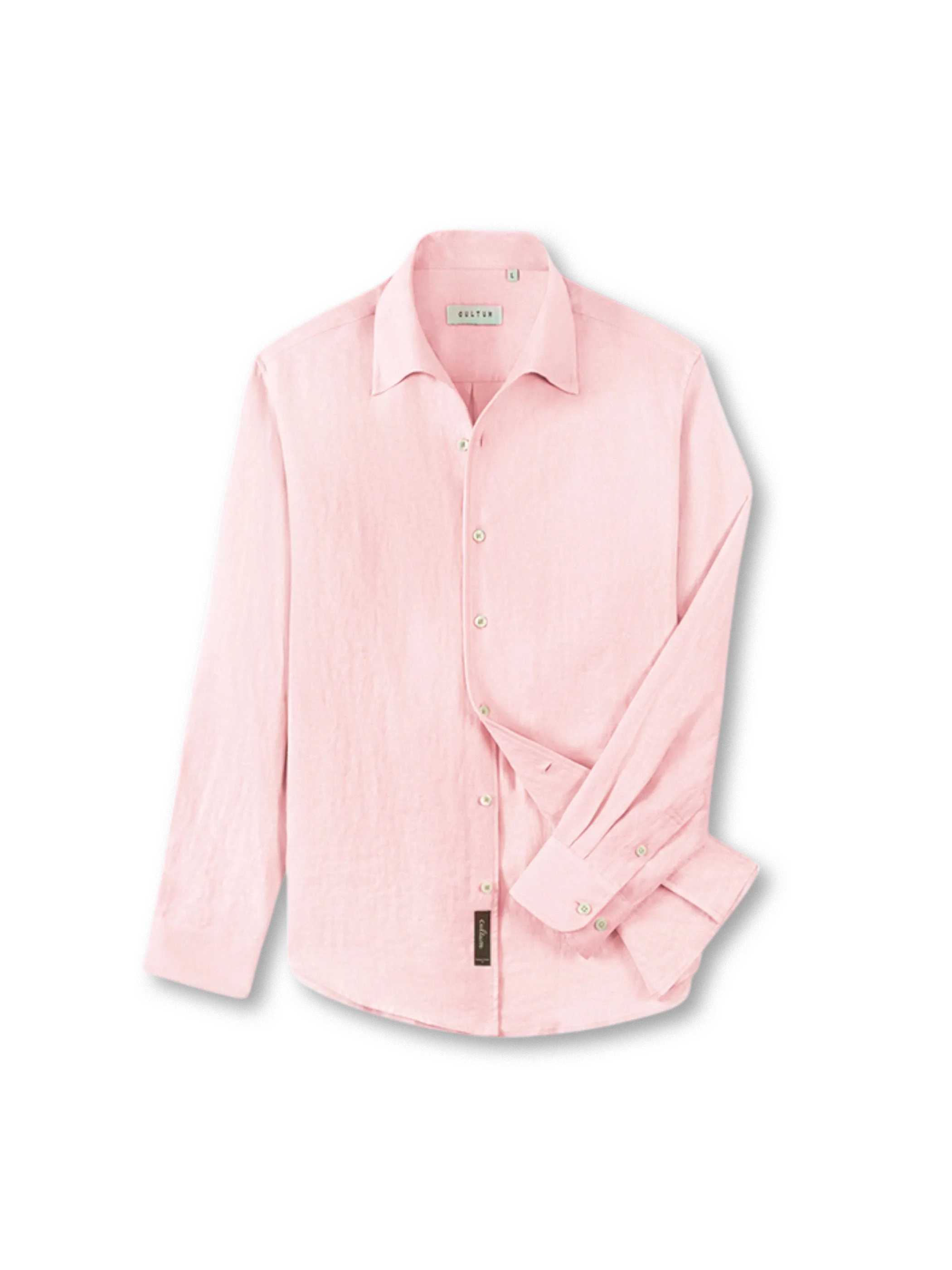 オフホワイトのフランスリネン一枚襟長袖シャツ
