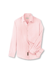 オフホワイトのフランスリネン一枚襟長袖シャツ
